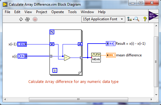 Malleable VI code snippet for calculating array difference