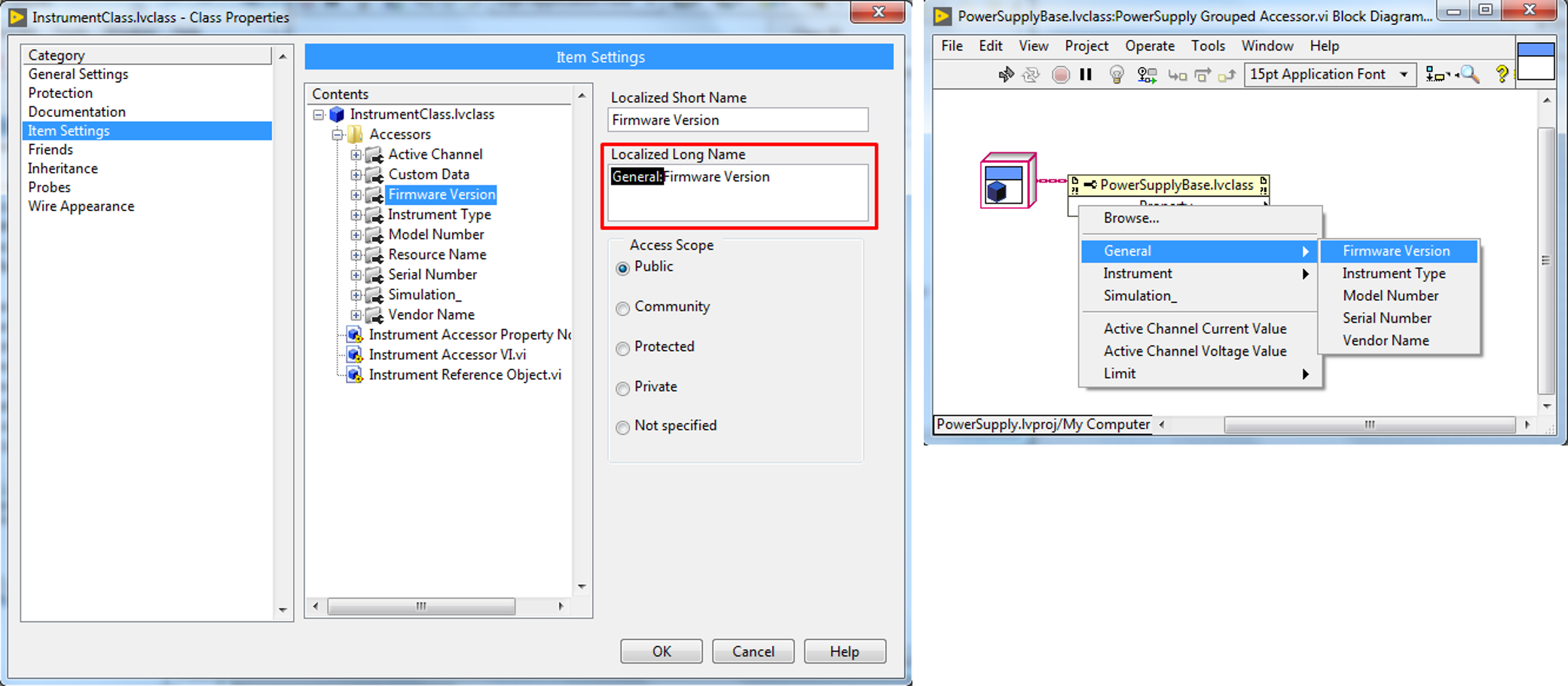 Grouping LabVIEW class accessors using class properties window